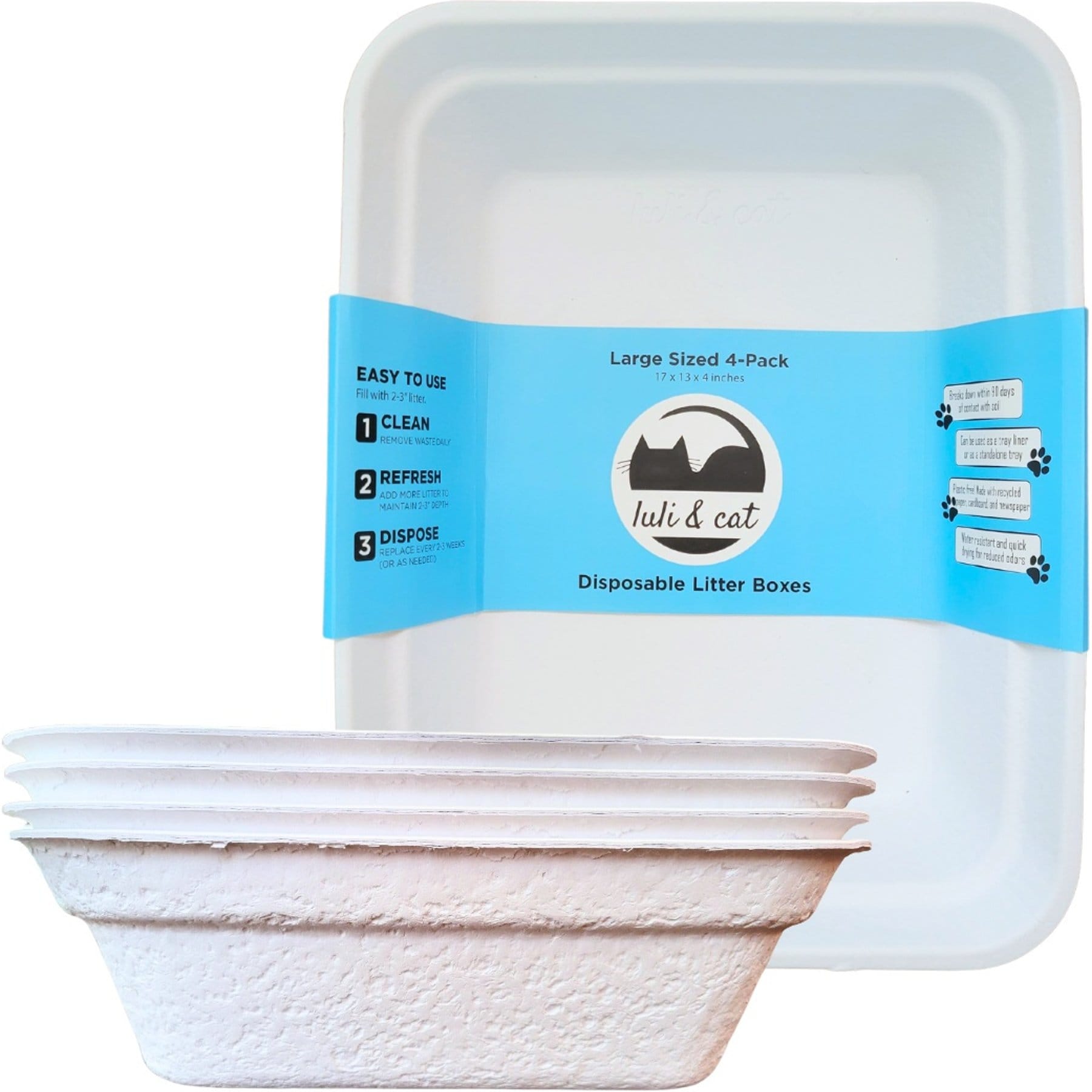 Luli & Cat Disposable Litter Boxes, White, Large, 4 count