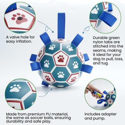 Show full view: Nocciola Soccer Ball with Straps Dog Toy, Green/White, Large slide 4 of 8