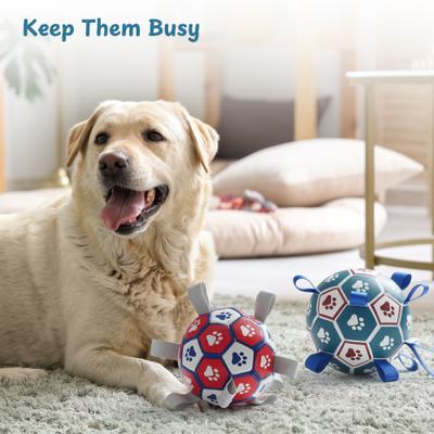 Show full view: Nocciola Soccer Ball with Straps Dog Toy, Green/White, Large slide 6 of 8