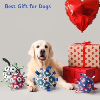 Show full view: Nocciola Soccer Ball with Straps Dog Toy, Blue, Medium slide 7 of 8