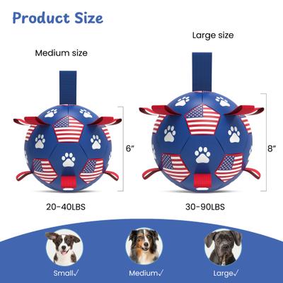 Show full view: Nocciola Soccer Ball with Straps Dog Toy, Blue, Medium slide 3 of 8