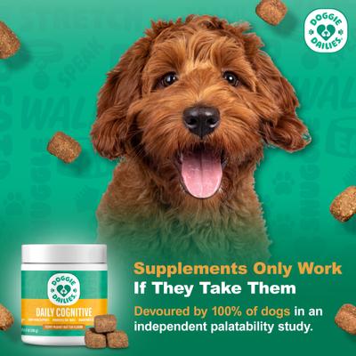 Show full view: Doggie Dailies Cognitive Puppy Chews Vitamins with DHA, Selenium, Organic Ashwagandha & Antioxidants to Support Brain Health, Nervous System Function & Promote Calmness, 120 count slide 5 of 11
