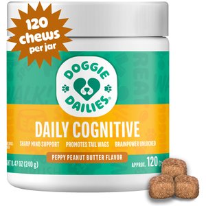 Doggie Dailies Cognitive Puppy Chews Vitamins with DHA, Selenium, Organic Ashwagandha & Antioxidants to Support Brain Health, Nervous System Function & Promote Calmness, 120 count