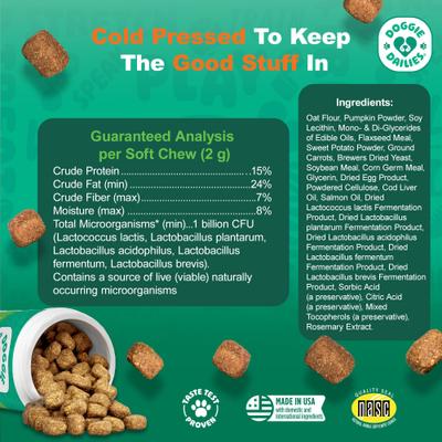 Show full view: Doggie Dailies Advanced Probiotics Pumpkin Flavor Soft Chew Dog Supplement, 225 count slide 7 of 12