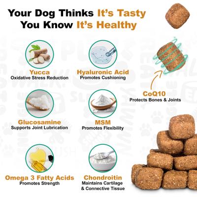 Show full view: Doggie Dailies Advanced Peanut Butter flavored Soft Chews Hip & Joint Supplement for Dogs, 225 count slide 6 of 12