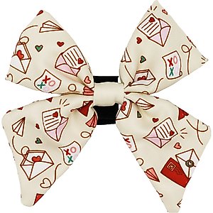 Sassy Woof P.S. I Woof You Sailor Bow Dog Collar Accessory, Beige