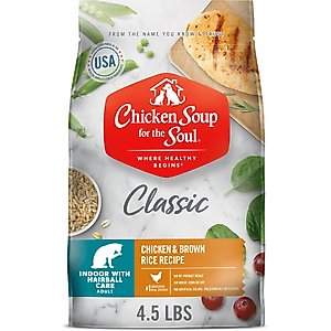 Chicken Soup for the Soul Indoor with Hairball Care Chicken & Brown Rice Recipe Adult Dry Cat Food, 4.5-lb bag