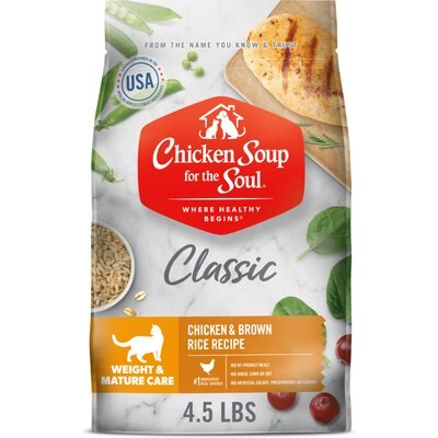 Chicken Soup for the Soul Chicken Soup for the Soul Weight & Senior Care Chicken & Brown Rice Recipe Dry Cat Food, 4.5-lb bag