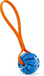 Dogline Spiral Ball with Handle Dog Toy, Blue/Orange, 2-in