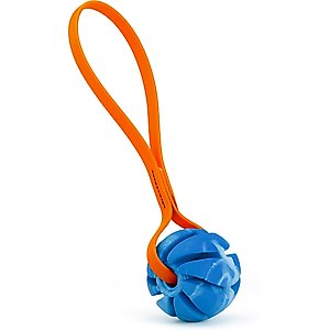 Dogline Spiral Ball with Handle Dog Toy, Blue/Orange, 2-in