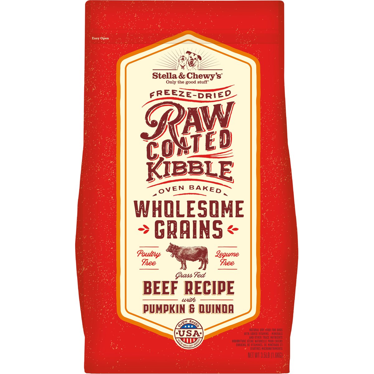 Stella & Chewy's Raw Coated Wholesome Grain Grass-Fed Beef Recipe Dry Dog Food, 3.5-lb bag