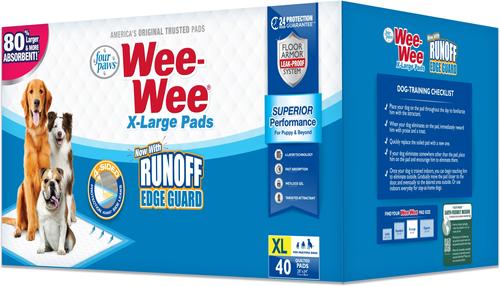Show full view: Wee-Wee Pads Superior Performance with Runoff Edge Guard Dog Pee Pads, X-Large, 28 x 34-in, 40 count slide 8 of 14