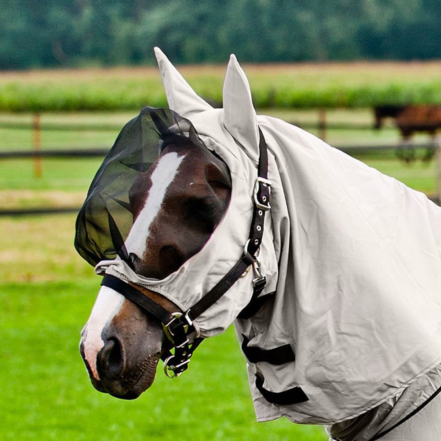 Horze Extended Neck Horse Fly Mask, Grey, X-Large