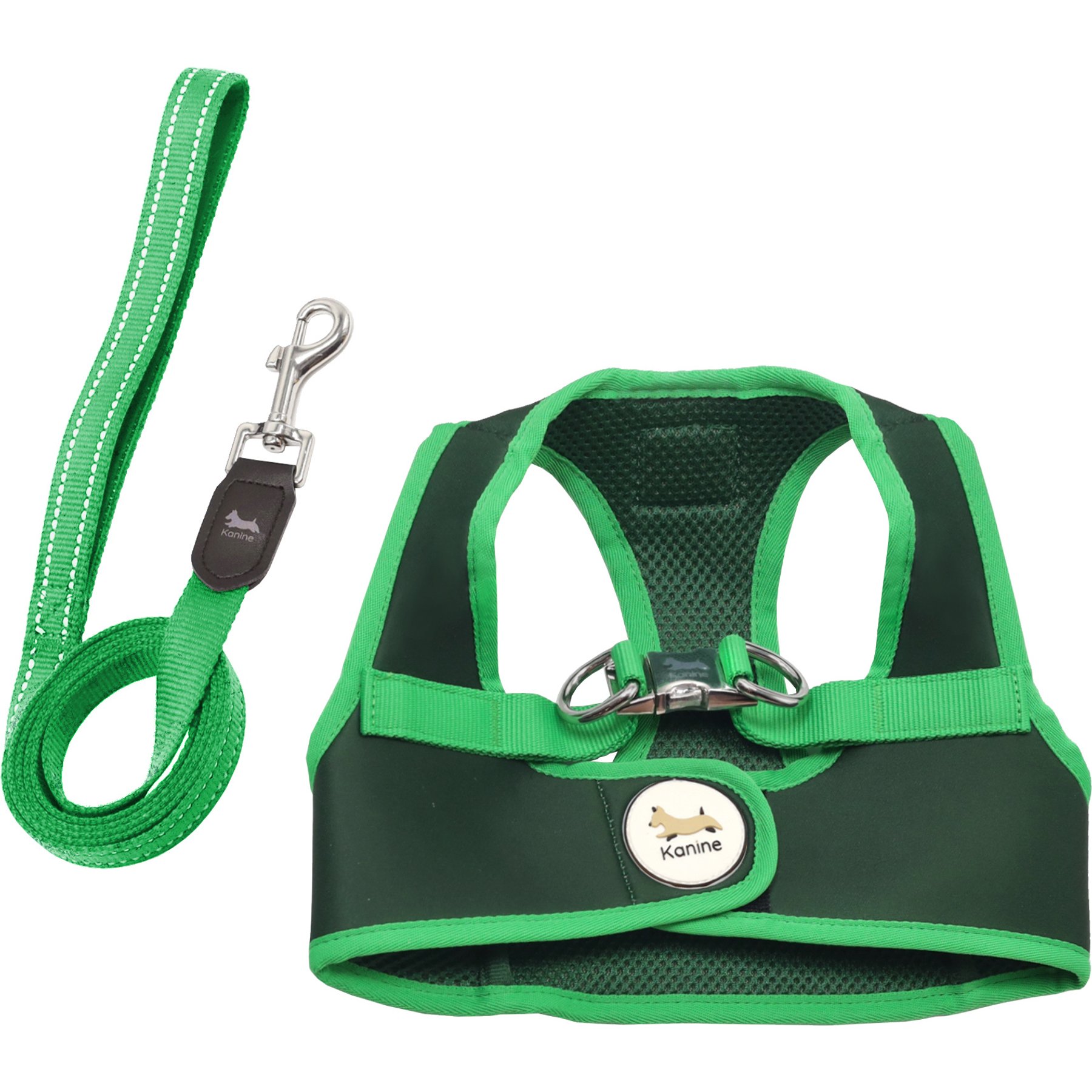 Kanine Dog Harness & Leash Set, Mountain View Green, Medium