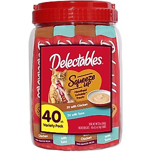 Hartz Delectables Squeeze Up Variety Pack Grain-Free Lickable Cat Treats, 0.5-oz tube, 40 count