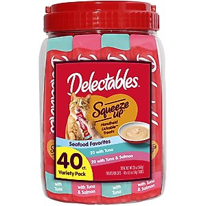 Hartz Delectables Squeeze Up Seafood Variety Pack Grain-Free Lickable Cat Treats, 0.5-oz tube, 40 count
