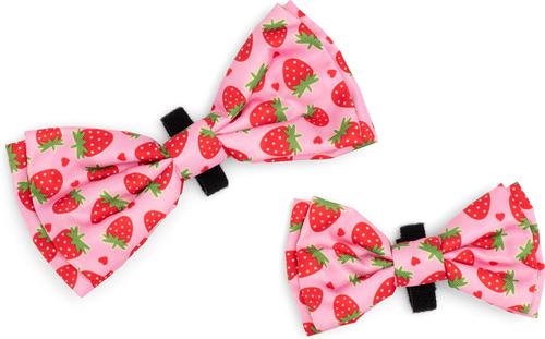 Show full view: The Worthy Dog Strawberries Dog Bow Tie, Pink, Small slide 3 of 3