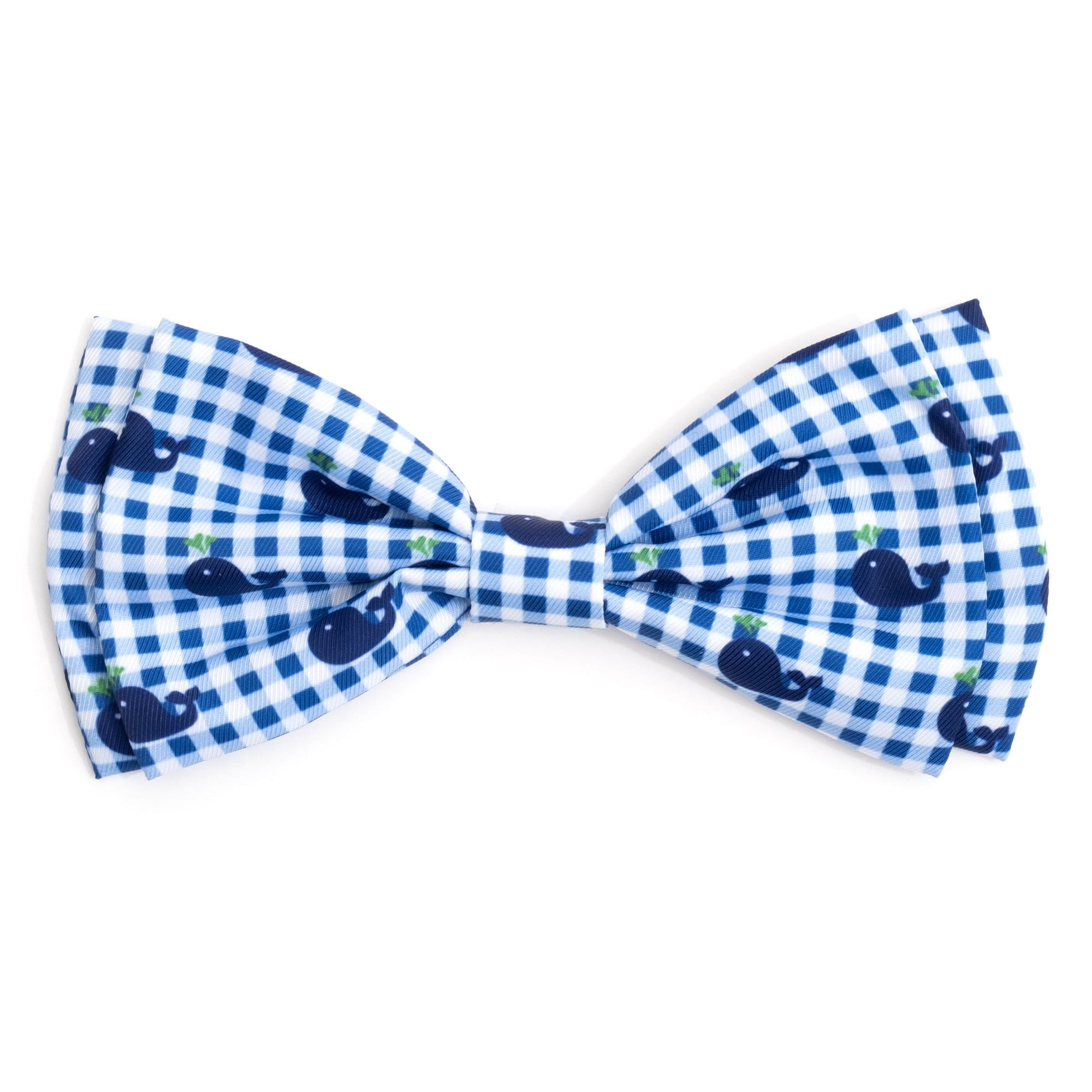 The Worthy Dog Gingham Whales Dog Bow Tie, Blue, Large