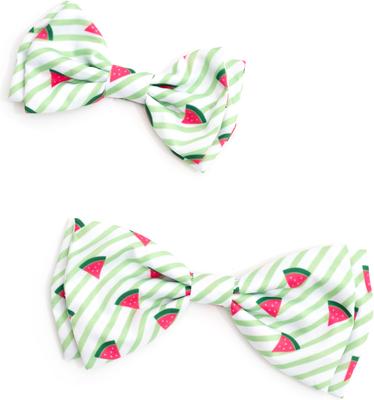 Show full view: The Worthy Dog Stripe Watermelon Dog Bow Tie, Green, Small slide 2 of 3