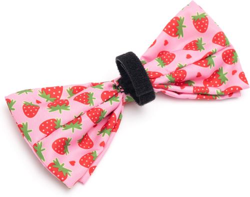 Show full view: The Worthy Dog Strawberries Dog Bow Tie, Pink, Small slide 2 of 3