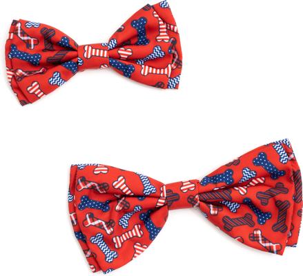 Show full view: The Worthy Dog Preppy Bones Dog Bow Tie, Red/White/Blue, Small slide 2 of 3