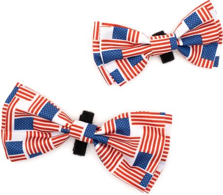 Show full view: The Worthy Dog Patchwork Flag Dog Bow Tie, Red/White/Blue, Large slide 2 of 3
