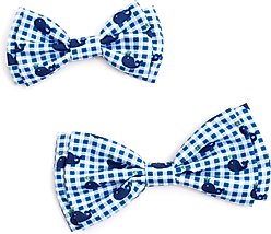 The Worthy Dog Gingham Whales Dog Bow Tie, Blue, Large slide 2 of 3