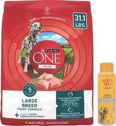 Purina ONE SmartBlend Large Breed Puppy Formula Dry Dog Food + Burt's Bees Tearless Puppy Shampoo with Buttermilk