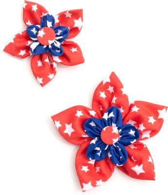 Show full view: The Worthy Dog Stars Flower Dog & Cat Collar Accessory, Red/Navy, Small slide 2 of 3