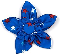 The Worthy Dog Patriotic Stars Flower Dog & Cat Collar Accessory, Blue, Small
