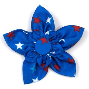 The Worthy Dog Patriotic Stars Flower Dog & Cat Collar Accessory, Blue, Large