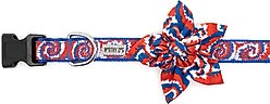 The Worthy Dog Kaleidoscope Flower Dog & Cat Collar Accessory, Red/White/Blue, Large slide 2 of 4