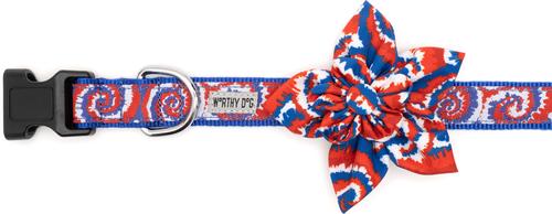 Show full view: The Worthy Dog Kaleidoscope Flower Dog & Cat Collar Accessory, Red/White/Blue, Large slide 2 of 4
