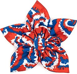 The Worthy Dog Kaleidoscope Flower Dog & Cat Collar Accessory, Red/White/Blue, Large