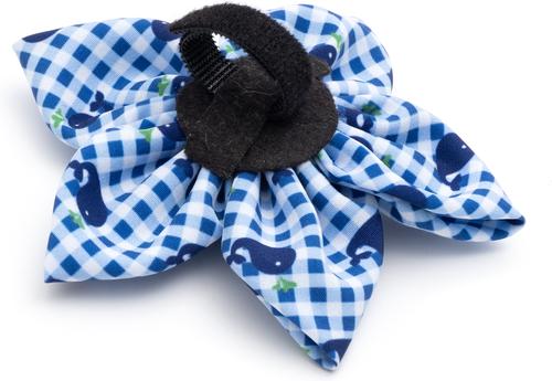 Show full view: The Worthy Dog Gingham Whales Flower Dog & Cat Collar Accessory, Blue, Small slide 3 of 3