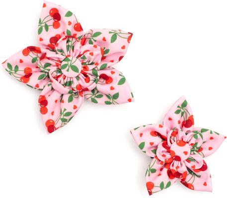 Show full view: The Worthy Dog Cherries Jubilee Flower Dog & Cat Collar Accessory, Pink, Large slide 2 of 4