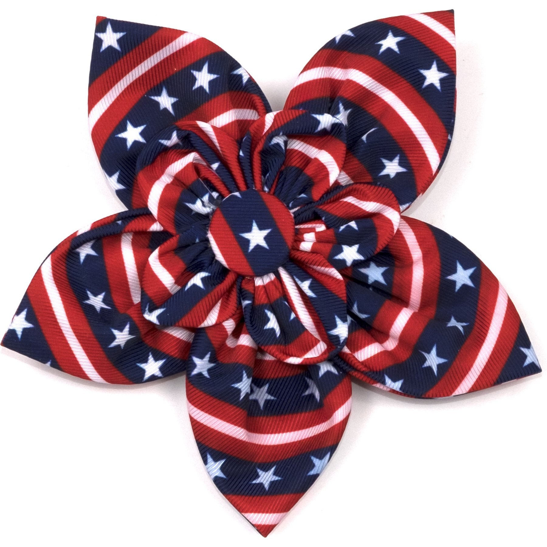 The Worthy Dog Bias Stars & Stripes Flower Dog & Cat Collar Accessory, Red/White/Blue, Large
