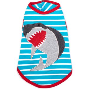 The Worthy Dog Jaws Tee Dog Shirt, Light Blue/White, Small