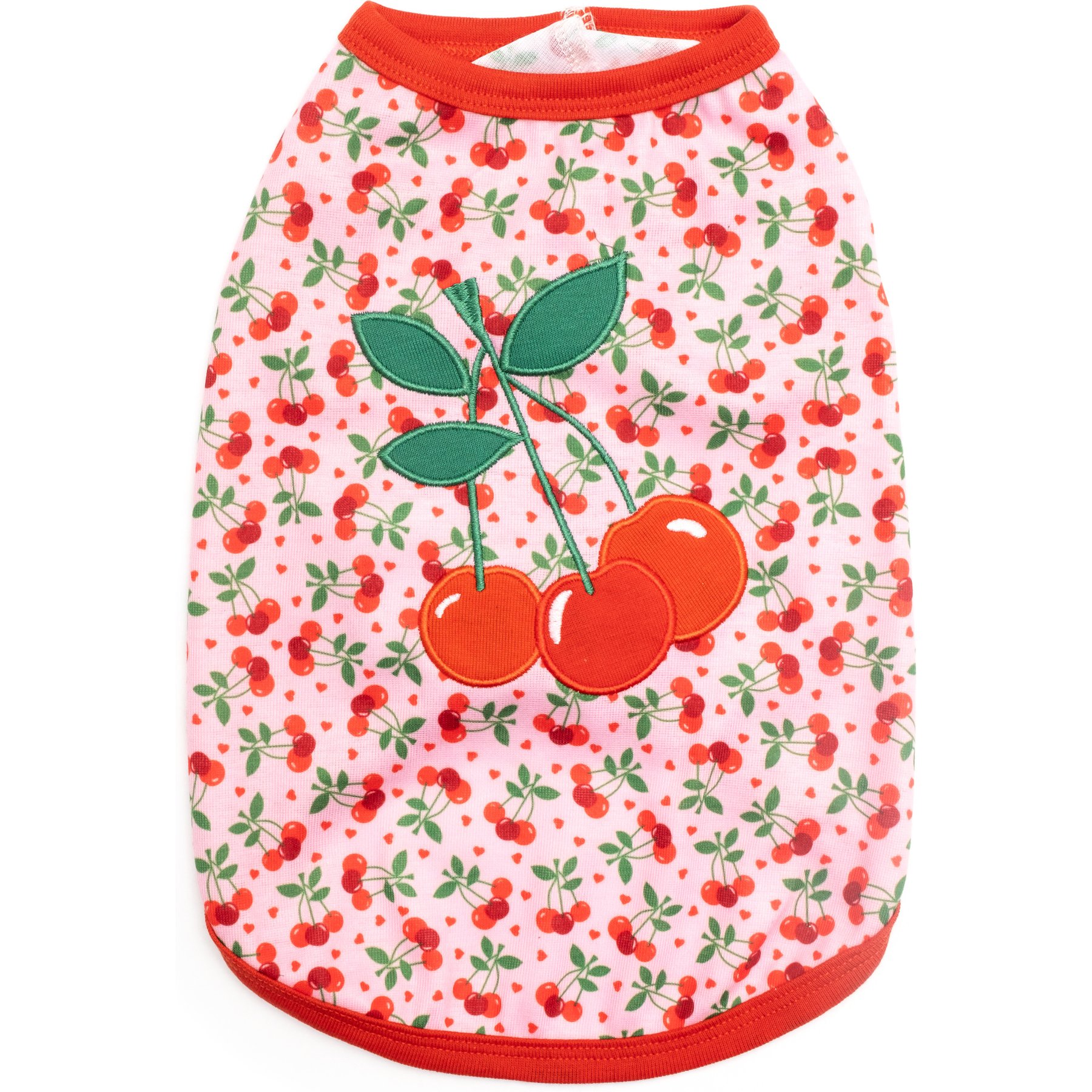 The Worthy Dog Cherries Jubilee Tee Dog Shirt, Pink, Small