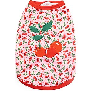 The Worthy Dog Cherries Jubilee Tee Dog Shirt, Pink, Medium