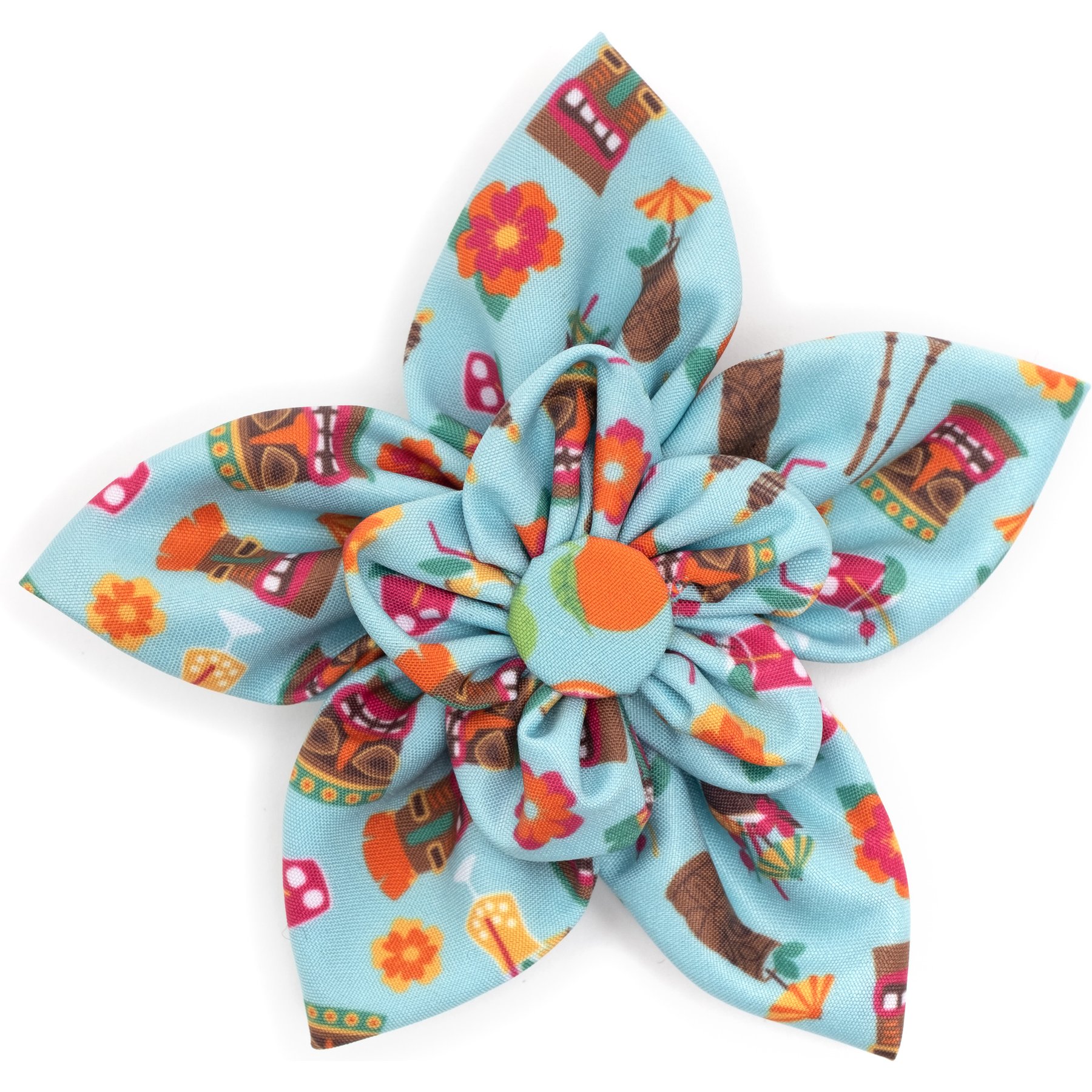 The Worthy Dog Tiki Time Flower Dog & Cat Collar Accessory, Blue, Small