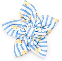 The Worthy Dog Stripe Rubber Duck Flower Dog & Cat Collar Accessory, Light Blue/White, Small