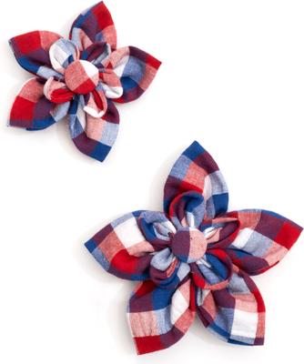 Show full view: The Worthy Dog Check Flower Dog & Cat Collar Accessory, Red/White/Blue, Small slide 2 of 3
