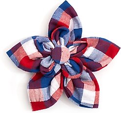 The Worthy Dog Check Flower Dog & Cat Collar Accessory, Red/White/Blue, Small