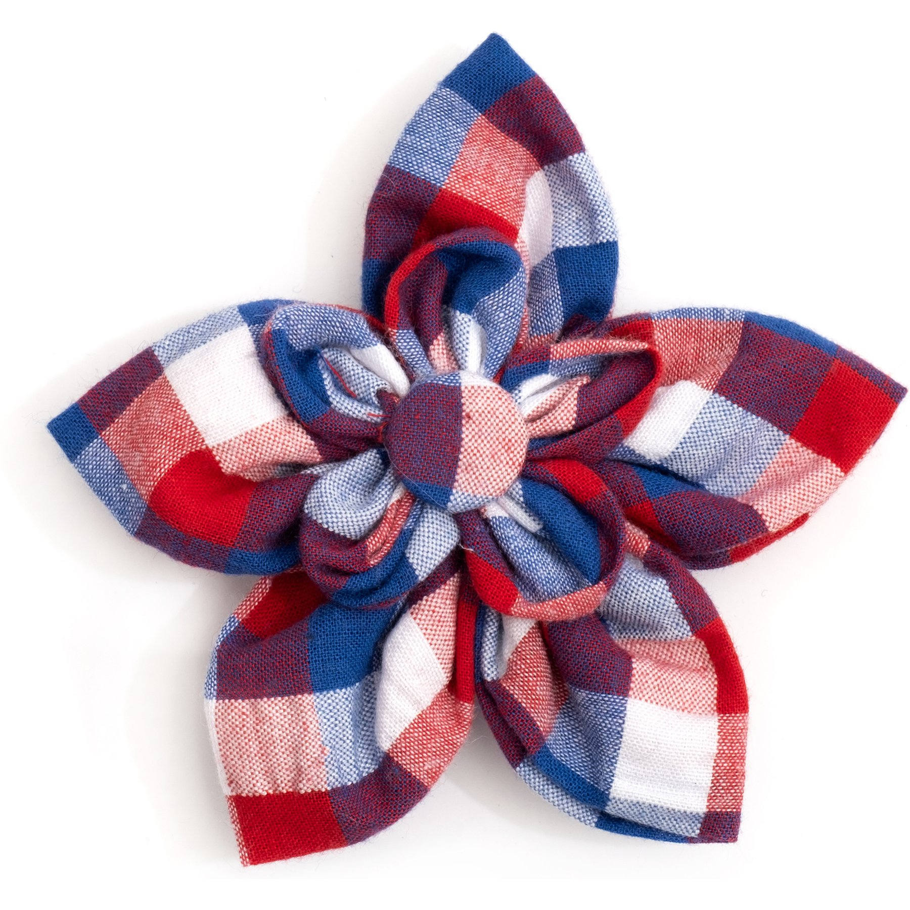 The Worthy Dog Check Flower Dog & Cat Collar Accessory, Red/White/Blue, Small