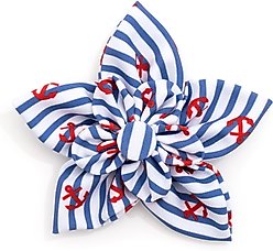The Worthy Dog Stripe Anchors Flower Dog & Cat Collar Accessory, Navy, Small