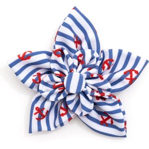 The Worthy Dog Stripe Anchors Flower Dog & Cat Collar Accessory, Navy, Large