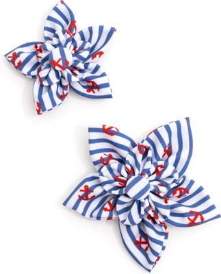 Show full view: The Worthy Dog Stripe Anchors Flower Dog & Cat Collar Accessory, Navy, Small slide 2 of 3