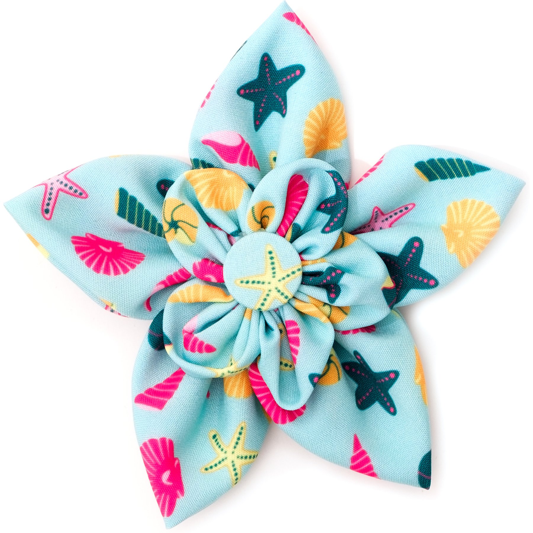 The Worthy Dog Seashells Flower Dog & Cat Collar Accessory, Teal, Small