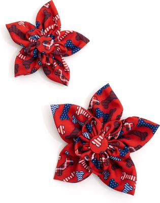 Show full view: The Worthy Dog Preppy Bones Flower Dog & Cat Collar Accessory, Red/White/Blue, Small slide 2 of 3